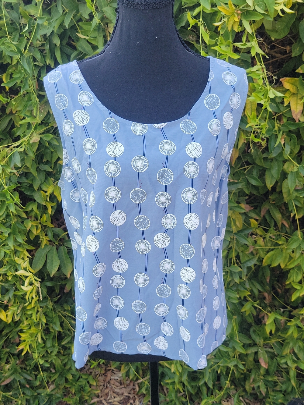 Pink Martini Light Blue Sleeveless Tank with White Circular Print L